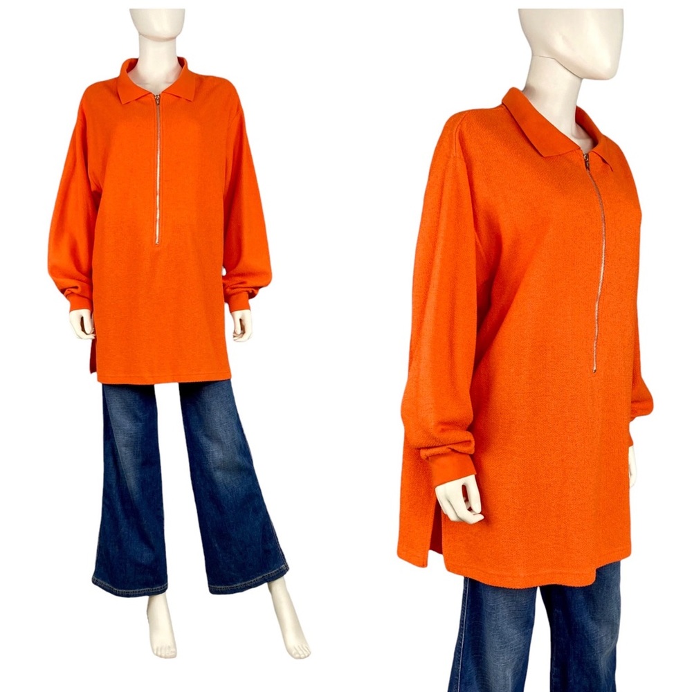 Bright orange 90s vintage silver zipper polo long sleeve Forenzia shirt